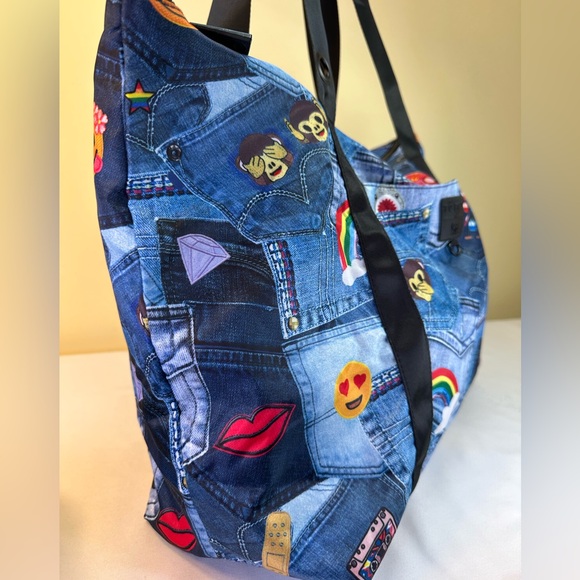 Terez x Go!Sac duffle bag denim patchwork emoji print nylon, matching mini bag - Picture 8 of 14